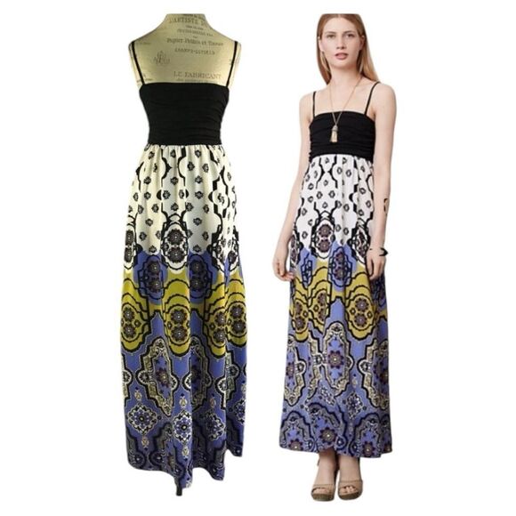 Anthropologie Lilka Mendocino Abstract Print Color block Maxi Dress Sz Small - Picture 1 of 9
